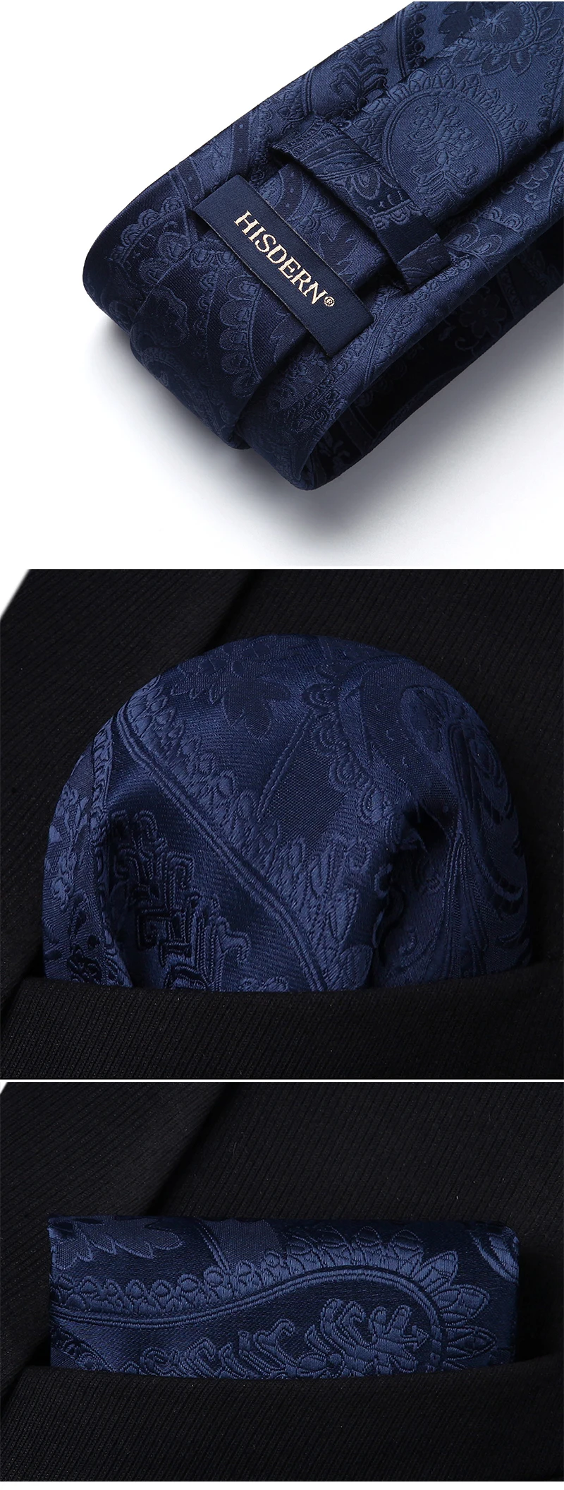 Пейсли темно-синий цвет мужской галстук тканый галстук платок Набор TF4015V28S вечерние Свадебный классический модный Карманный квадратный галстук