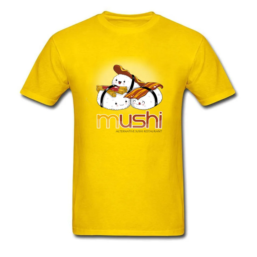 100% Cotton Men Short Sleeve Mushi T-shirts Custom Tops Shirt Graphic Camisa Crew Neck Clothing Shirt Free Shipping Mushi yellow