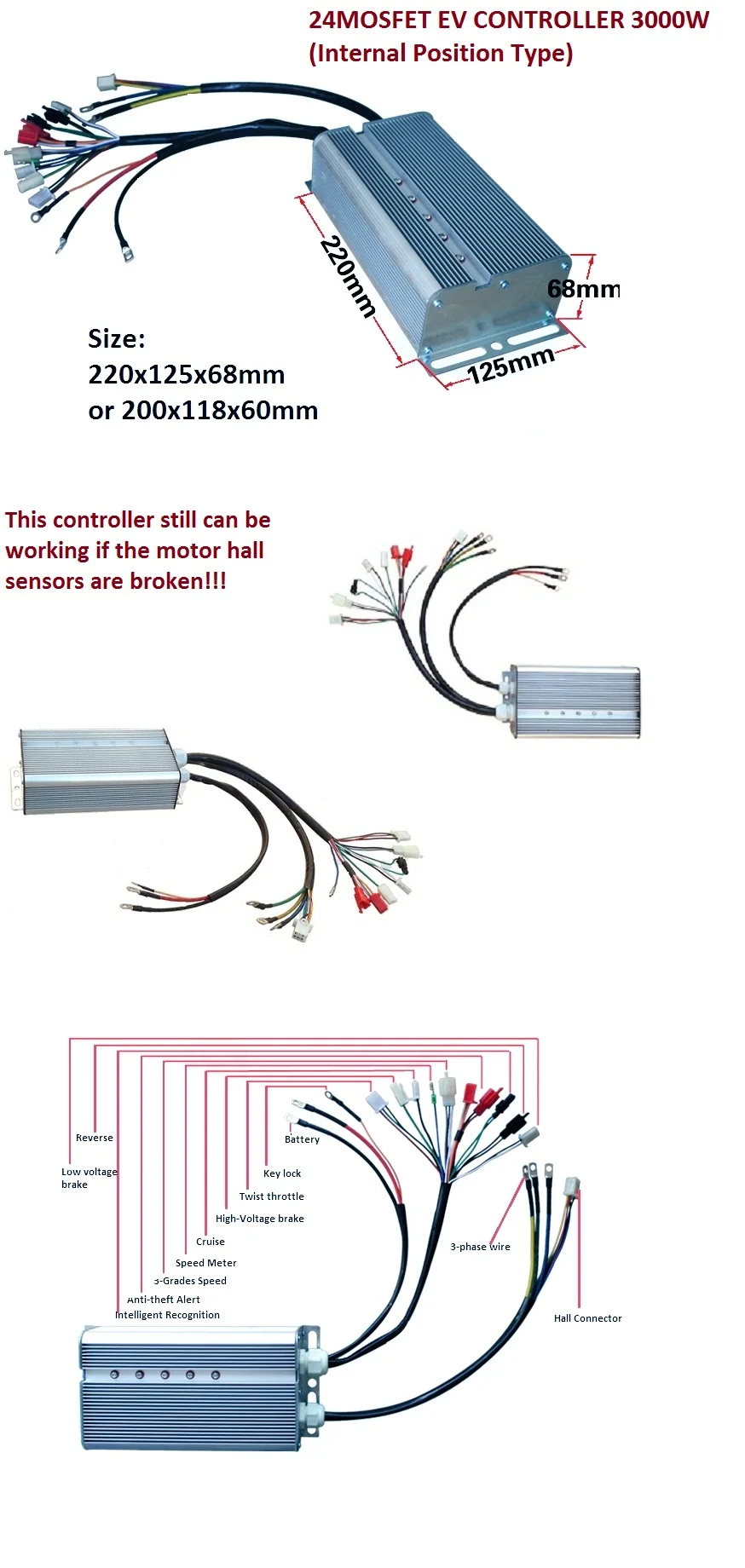 3000 W 48 V/60 V электрический мотоцикл-скутер контроллер двигателя(24 MOSFET) 3000 W E-велосипедный контроллер