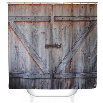 

Wooden Garage Door Shower Curtain American Style Decorations for Bathroom Vintage Rustic Decor Polyester Fabric