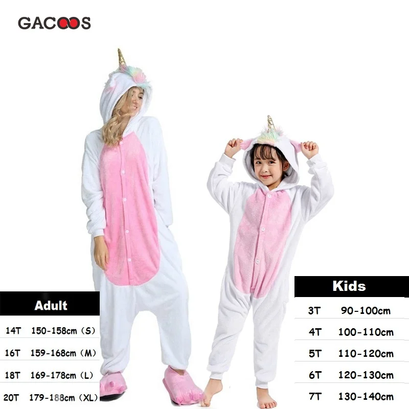 Kids Unicorn Pajamas Winter Onesie Adults Women Animal Kigurumi Sleepwear Winter Jumsuit Boy Girls Pyjama Cartoon Panda Costumes