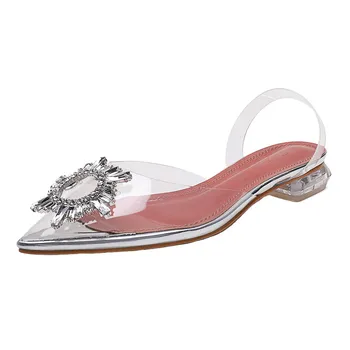 

PVC PU Rhinestone Sandals Women Buckle Strap Summer Sandals Bling Crystal Sexy Pointed Toe Sandalia Feminina Party Shoes Woman