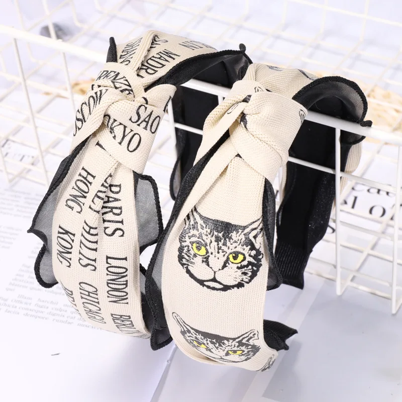 

Korean Fashion New Print Headband Fabric Retro Cross Middle Knotted Headband Headband