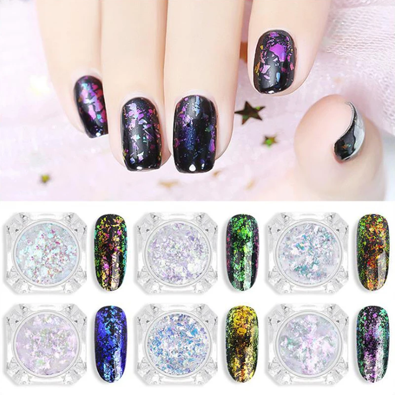 

AB Colors Nail Pigment Powder Clear Box Mixes Laser AB Nail Glitters Nail Sequins With A Free Double Brush Mixes Nail Dust LDX