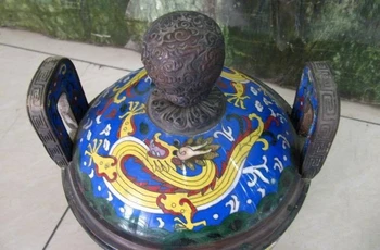 

10"China Regius Copper Bronze cloisonne Dragon incense burner Censer