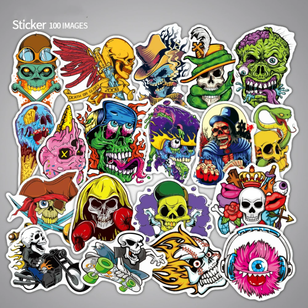 

Aliauto 100pcs/pac Personality Horror Series JDM Styling Graffiti Car Sticker Bicycle Luggage Laptop Waterproof Random Decal