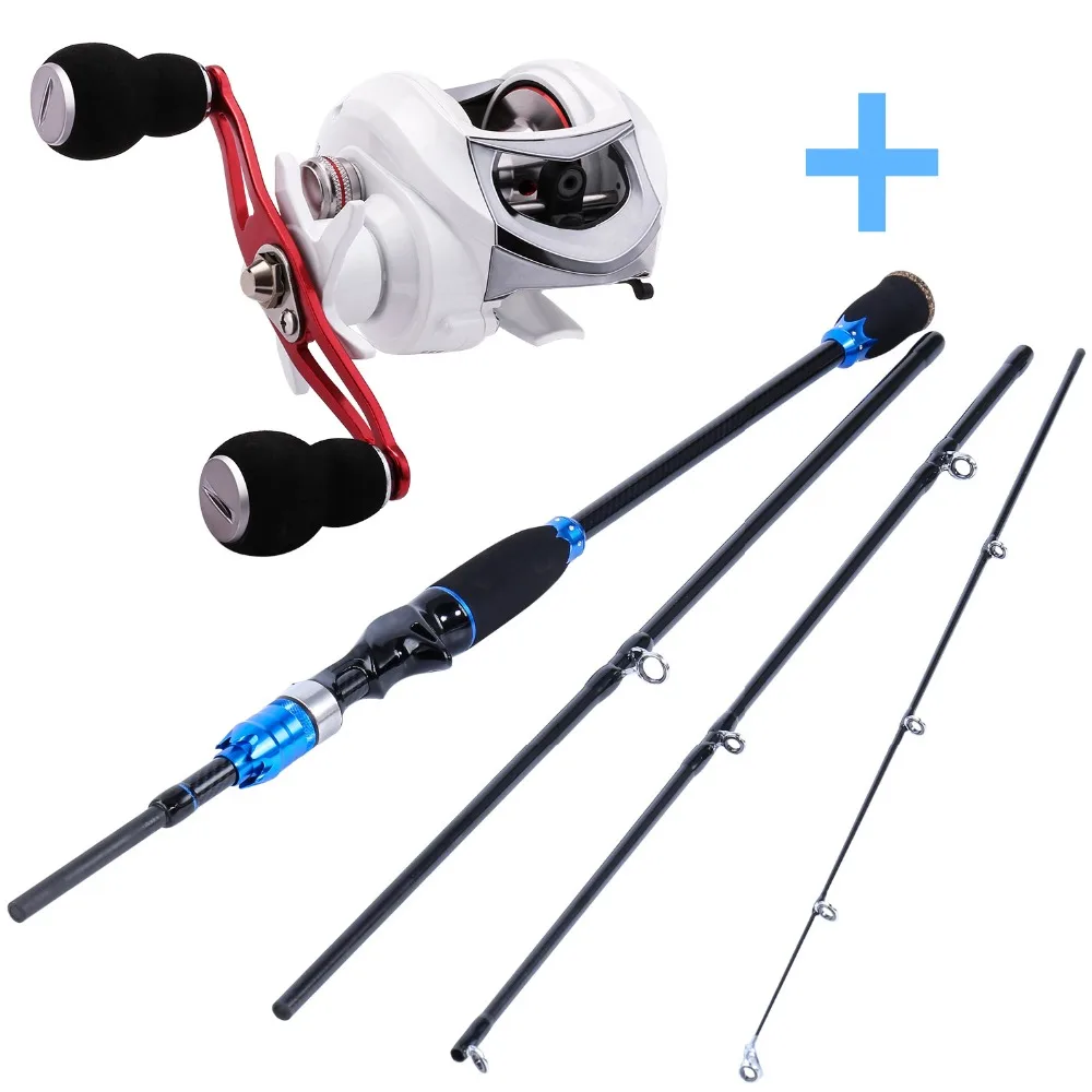 Sougayilang Fishing Rod Combo 2.1M Carbon Fishing Rod 4 Sections Spinning Lure Rod and Baitcasting Reel Fishing Tackle Set Kit