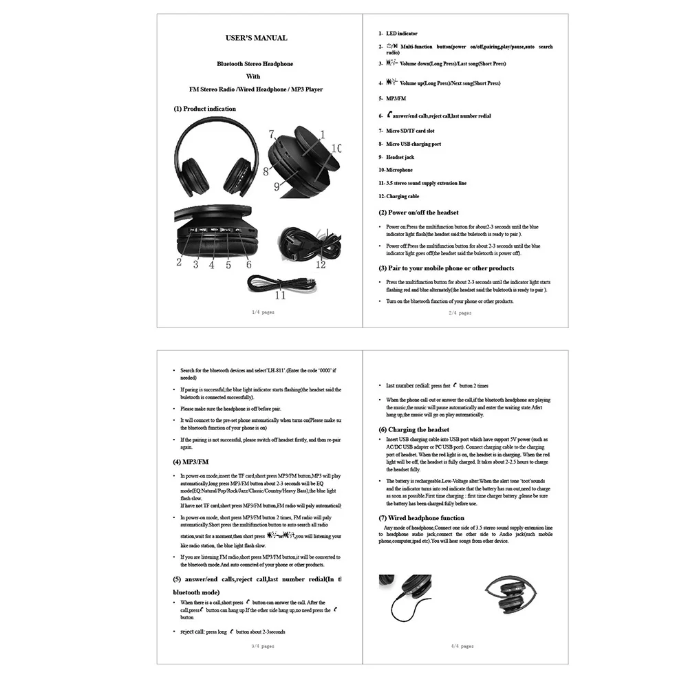 Andoer складные беспроводные Bluetooth наушники спортивные стерео BT 4,1 EDR гарнитура игровая MP3 FM радио наушники 3,5 мм для телефонов