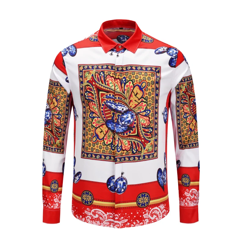 Newest Style Fashion Men Shirts 3d Pattern Print Casual Slim Fit Long Sleeve Hawaiian Shirts Camisas De Hombre High Quality