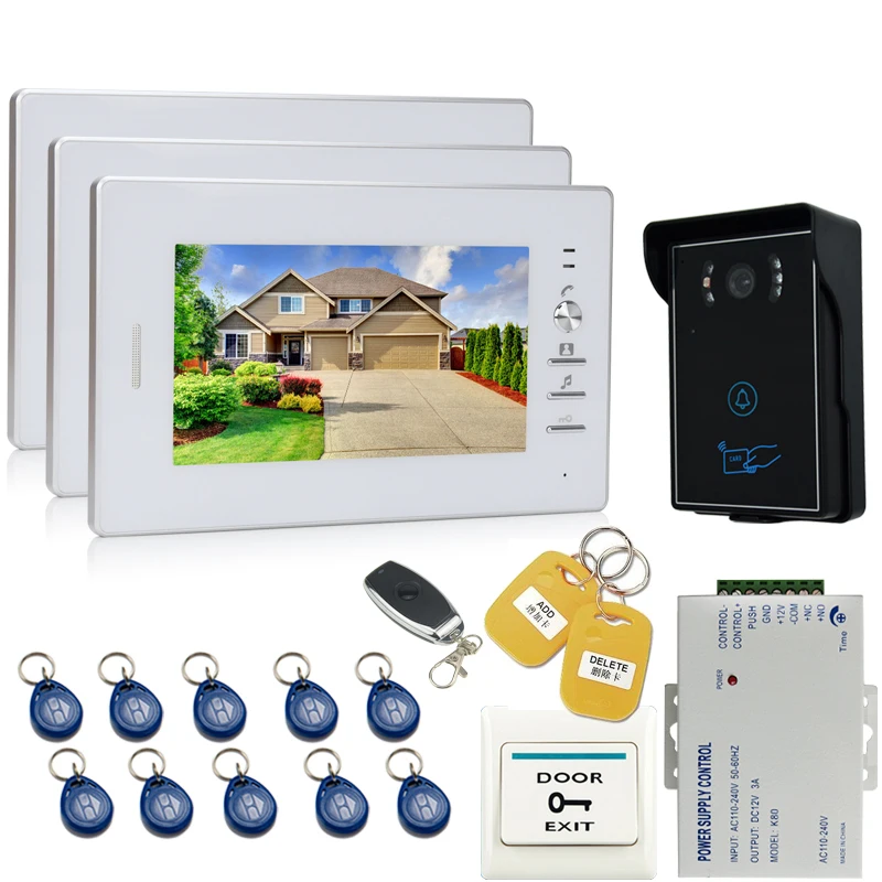 

JEX 7`` Video Intercom Doorbell Door Phone Entry Intercom System kit 700TVL Waterproof RFID Access Camera + Remote control 1V3