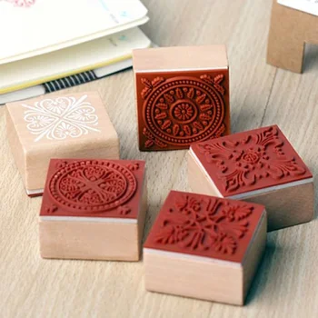 

Diy photo album necessary Square lace series Korea manual for classic wooden seal Pattern wooden square seal