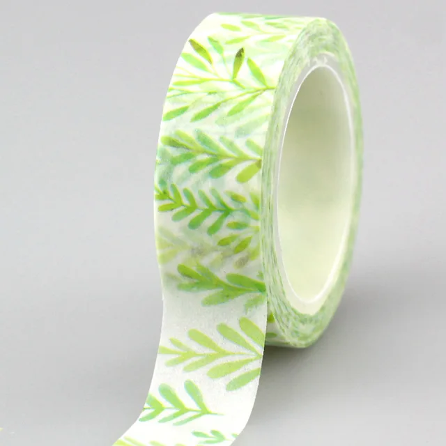 10m Decor Cute Washi Tape Leaves Set Green Pink Brown Plant Tropical