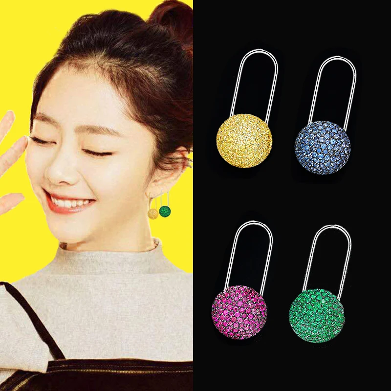 

Single Sale 4 Colors CZ Stone Candy Ball Style Earrings Silver Color Buckle Circle Drop Earring For Women Gift Fashion Jewelry