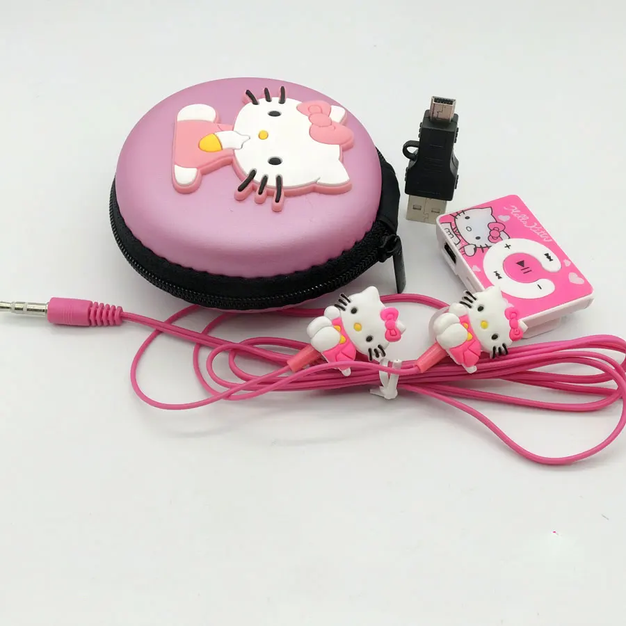 Hello kitty MP3 музыкальный плеер Клип MP3-плееры Поддержка TF карты с hello kitty earphoe кабель и сумка