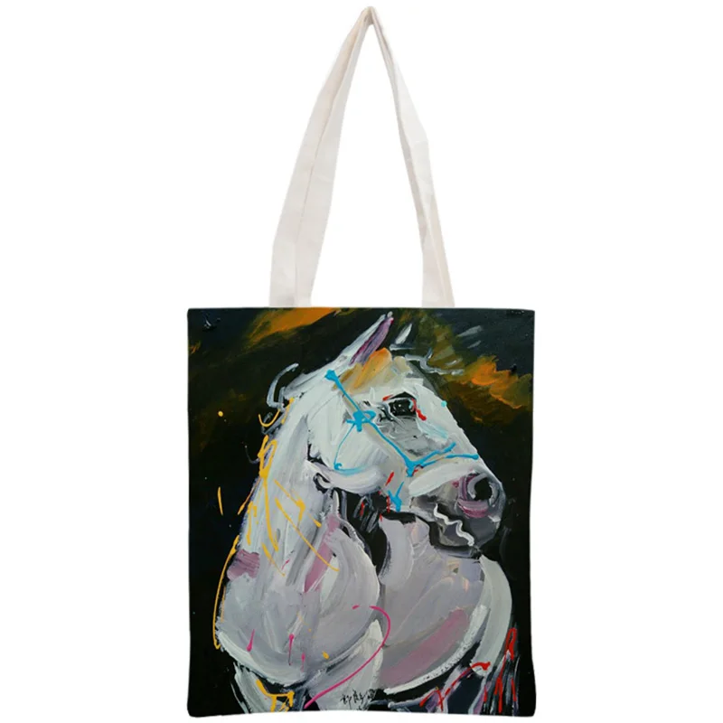 

Custom Horse Tote Bag Reusable Handbag Women Shoulder Pouch Foldable Canvas Shopping Bags 30x35cm Two Sides