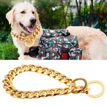 

AUGKUN Titanium Steel Stainless Dog Collar Golden Chain Necklace No-rust Pet Chain Collar Metal Button Closure, Not Easy To Fade