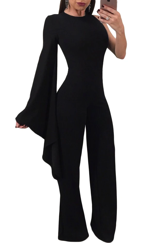 Black-Single-Bell-Sleeve-Wide-Leg-Jumpsuit-LC64454-2-28885