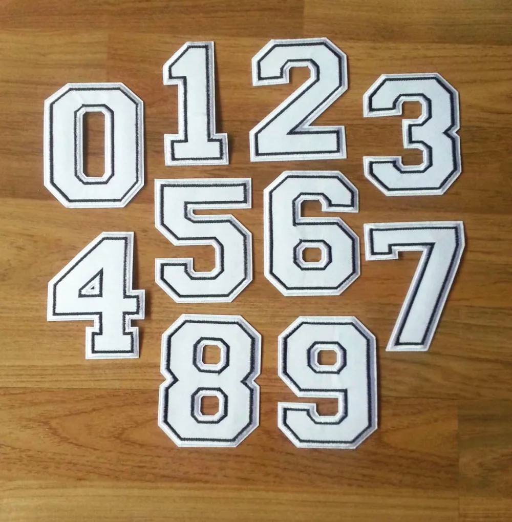 size 4.7x3.5cm white numbers patches 0 1 2 3 4 5 6 7 8 9 Iron On Patch