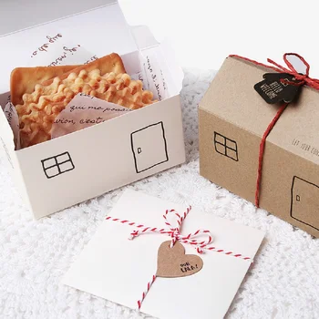 

2 color choose 10 Pcs handprint house design Paper Box for choclate food candy package white natural kraft paper Storage Boxes