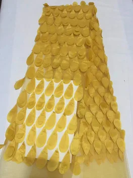 

Yellow High Quality 2018 Applique Tulle African Lace Fabric Guipure Embroidered 3 D Flowers French Nigerian Lace Fabrics