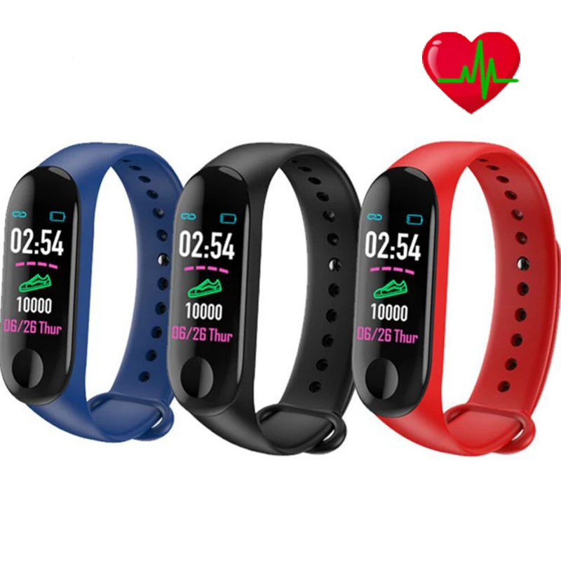 

Hot M3 Waterproof Smart Wristband Touch Color Screen Health Test Heart Rate/Blood Pressure Measurement Motion Tracking Pedometer