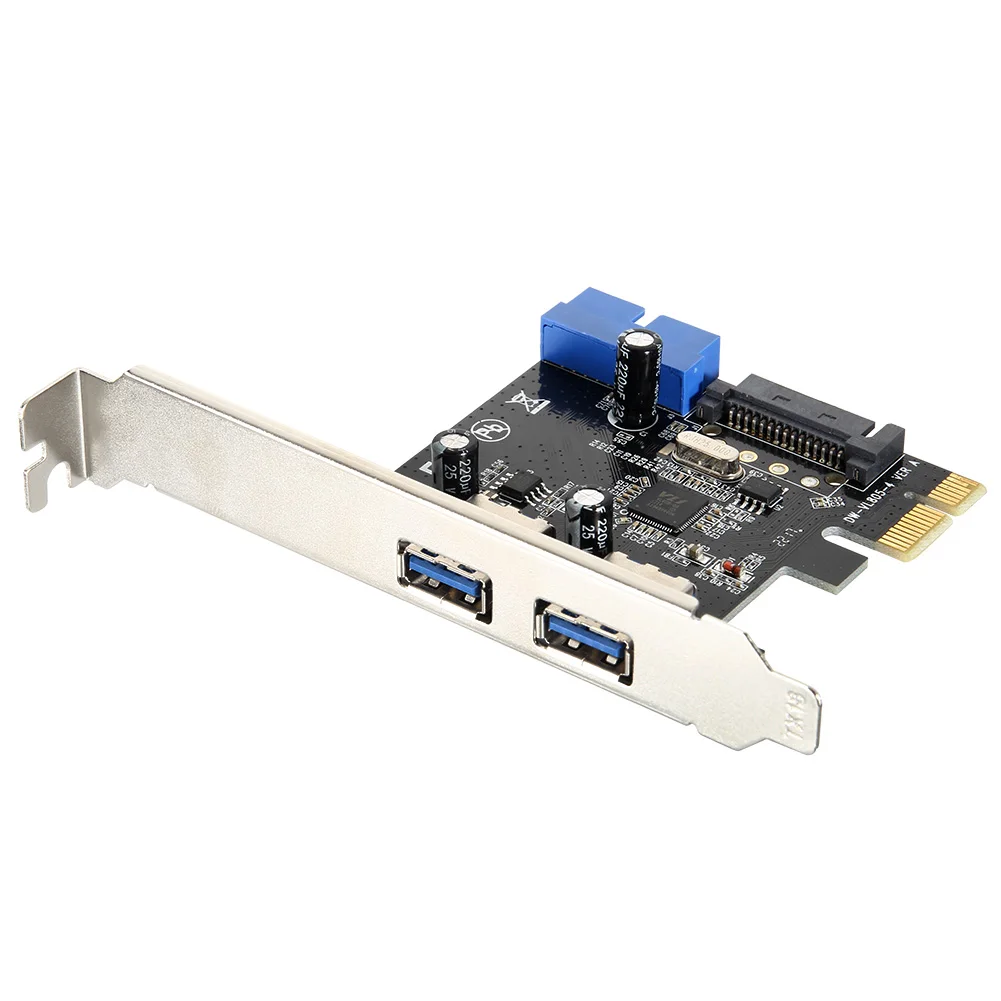 

Superspeed 2 Ports USB 3.0 Expension Card PCI-E 15 Pins SATA 5Gbps Power Connector 8 SL@88