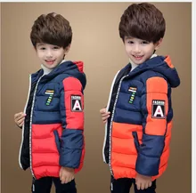 2017 Autumn Winter Coat Boy Hooded Boys Winter Jacket Teenager Boys Coat Colorant Match Down Cotton Boys Outerwear 15 Years Old