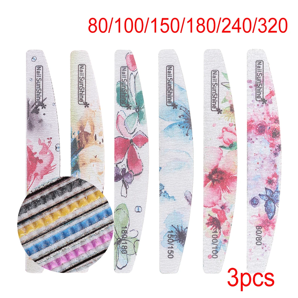 

3 Pcs Flower Nail Files Sanding Buffer Washable Pedicure Beauty Manicure Professional Nail Care Tools 80/100/150/180/240/320