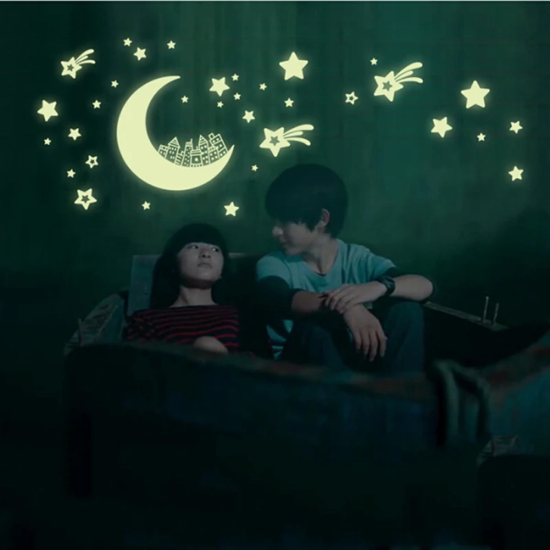 

kids room wall decor moon star luminous stickers adhesive glow in the dark wall stikers for baby bedroom home decor wallpaper