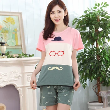 

New Arrival Cotton Cute Pajamas Sets Women Pajamas Sweet Girls Cartoon Sleepwear Loungewear Green Pyjama femme Plus 3XL Homewear