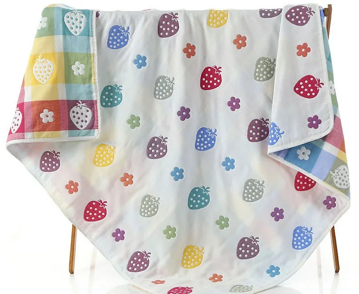 Муслиновые одеяла для детей, 6 слоев, марля, хлопок, мягкое одеяло, для новорожденных, Пеленальное полотенце, детское банное полотенце, 110*110 см - Цвет: strawberry