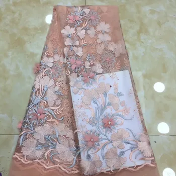 

Madison High Quality 3D Applique Lace Peach Color African Lace Fabric Tulle Lace Embroidery Wedding Fabric With Stones