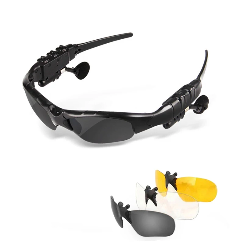 Bluetooth Sunglasses Sun Glasses Polarized Wireless Headphone With Microphone Outdoor Glasses with Mic Casque for sony xiomi - Цвет: Black add 3 lens