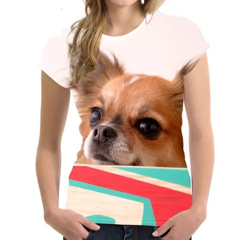 

2018 Brand Women Casual T Shirt Cute 3D Papillon Dog Harajuku Style Woman T-shirt Short Tee Crop Tops Female Clothes