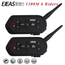 EJEAS 2pcs Helmet Intercom 6 Riders 1300M Motorcycle Bluetooth 3.0 Intercom Headset Walkie Talkie Helmet BT Interphone vnetphone v2 1200m bluetooth motorcycle helmet interphone 2 riders bt walkie talkie for skiing cycling helmet