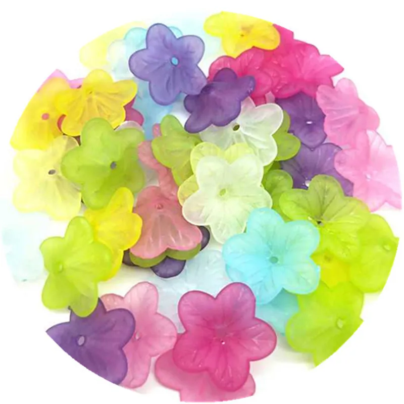 

50Pcs/Lot 5*18mm Cheap New Transparent Flower Acrylic Resin Beads Candy Color Acrylic Spacer Beads Jewelry Accessoires Wholesale