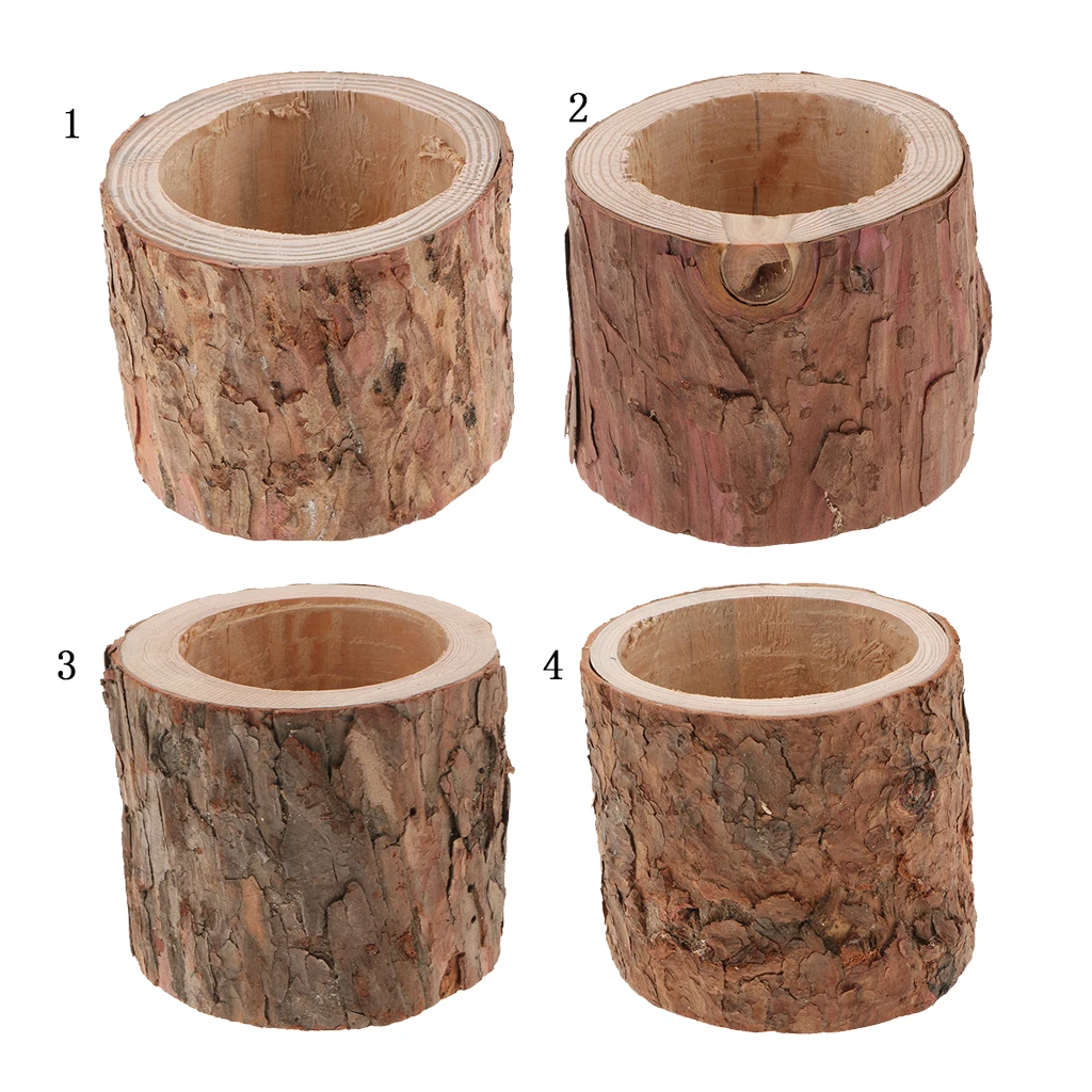 Natural Tree Stump Wooden Candle Holder Tea Light for Romantic Candlelight Dinner Bonsai Plants Flowerpot Container Decor