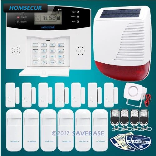 

HOMSECUR Wireless GSM Burglar Alarm System+Wireless Solar Outdoor Flash Siren with 6 Wireless PIR Sensors