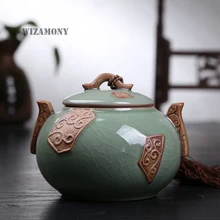 WIZAMONY горячая высшего класса кракле глазурь Longquan Celadon керамика емкость экологически чистый чай Caddy чай канистра чай фарфоровая банка