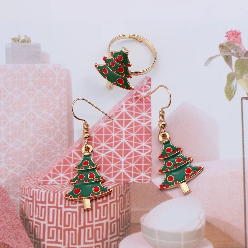 Костюм из 4 предметов рождественское ожерелье дерево Серьги Кольца Браслеты для женщин Подарки Evergreen рождественские Ювелирные наборы рождественские подарки