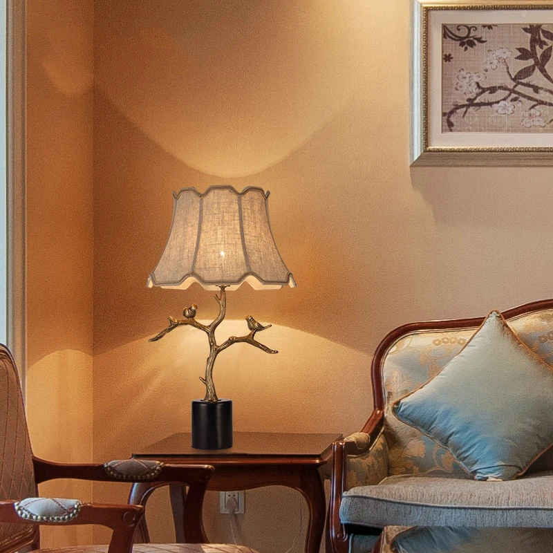 

Vintage Gift A Pair Of Birds Standing On Branch Table Lamp Copper Light Office Living Room Bedroom Art Decoration Home Lighting