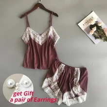 BZEL, новые пижамные комплекты, сексуальные кружевные пижамы для женщин, с v-образным вырезом, Пижама для женщин, летняя одежда для сна, атласное ночное белье, женское нижнее белье