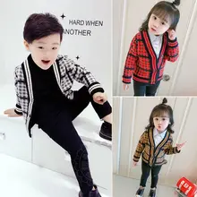 Ins/, вязаный кардиган для мальчиков и девочек, пальто-свитер г. весенне-Осенняя детская одежда детская клетчатая одежда для маленьких детей