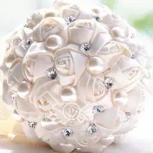 MissRDress великолепный Кристальный Свадебный букет цвета слоновой кости розы свадебный держащий цветы искусственный жемчуг свадебные букеты де брак JK315