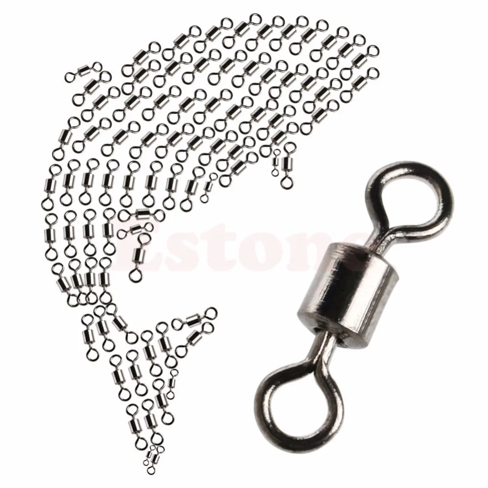 100PCS Fishing Barrel Bearing Rolling Swivel Solid Ring Lures Connector 10 Size