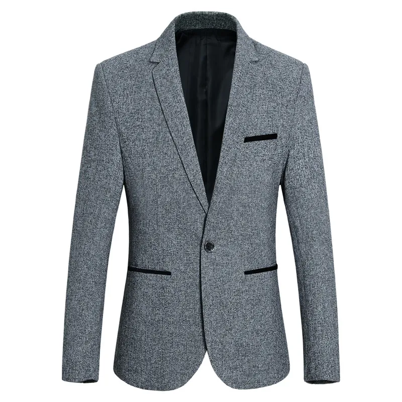

Suit men's self-cultivation business casual solid color simple one single-breasted pocket black strip decoration men's suit