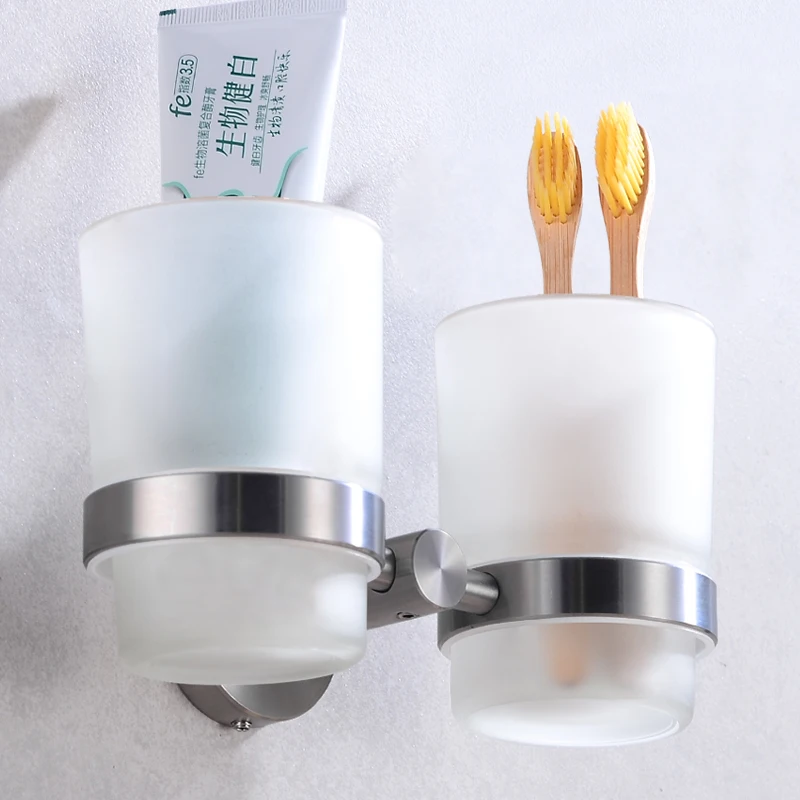 Günstig Tasse Becher Halter Edelstahl Zahnbürste Zahn Tasse Halter Set Wand Montiert Doppel Glas Tasse Halter Bad Hardware