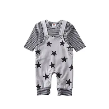 

Toddler Boys Clothing Set Baby Boys Girls clothing set Newborn baby striated T-shirt+ Star Printed Bib pants Baby suits
