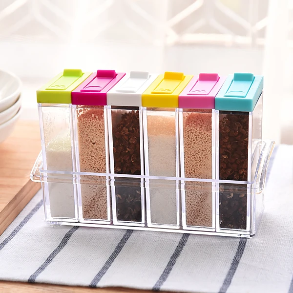 

Seasoning Box Creative Kitchen Conditioning Box Kitchen Storage Condiment Bottle Spice Jar Plastic Q004