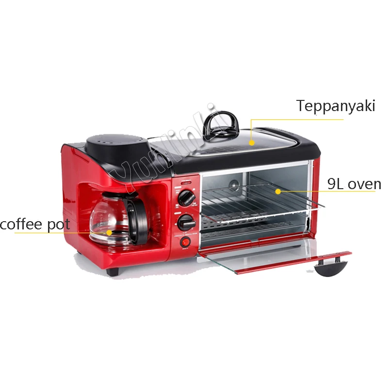 3-in-1 Breakfast Machine 600w coffee pot+750w Teppanyaki +750w